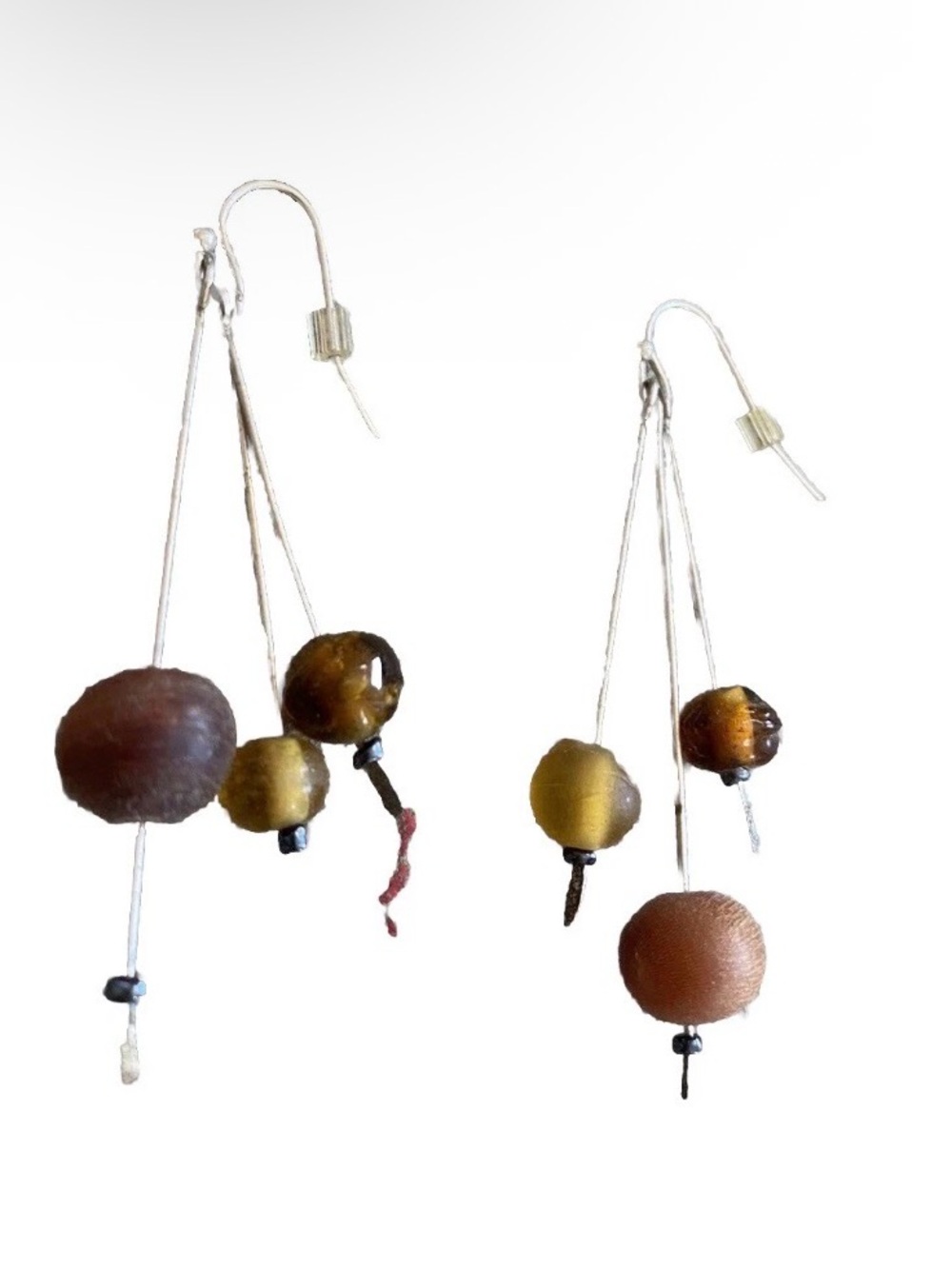 Dangle Earrings Wood Glass Brown Graphic Mod Cubist Yellow